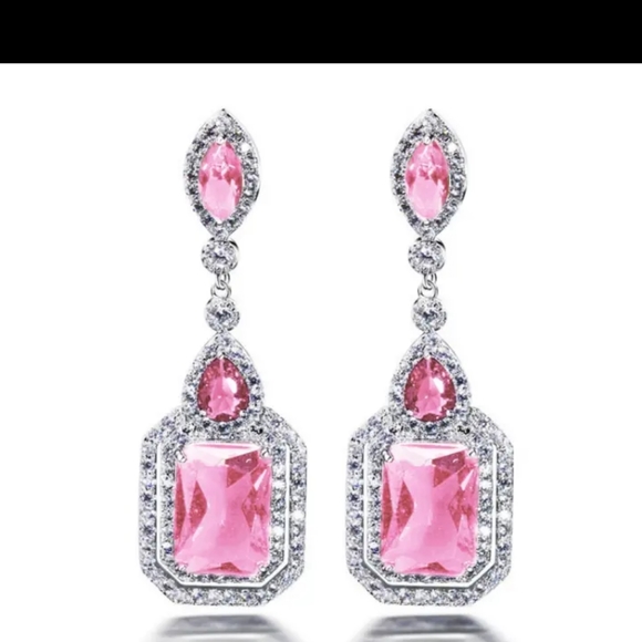 Pink and White Zircon Earrings - Picture 1 of 1